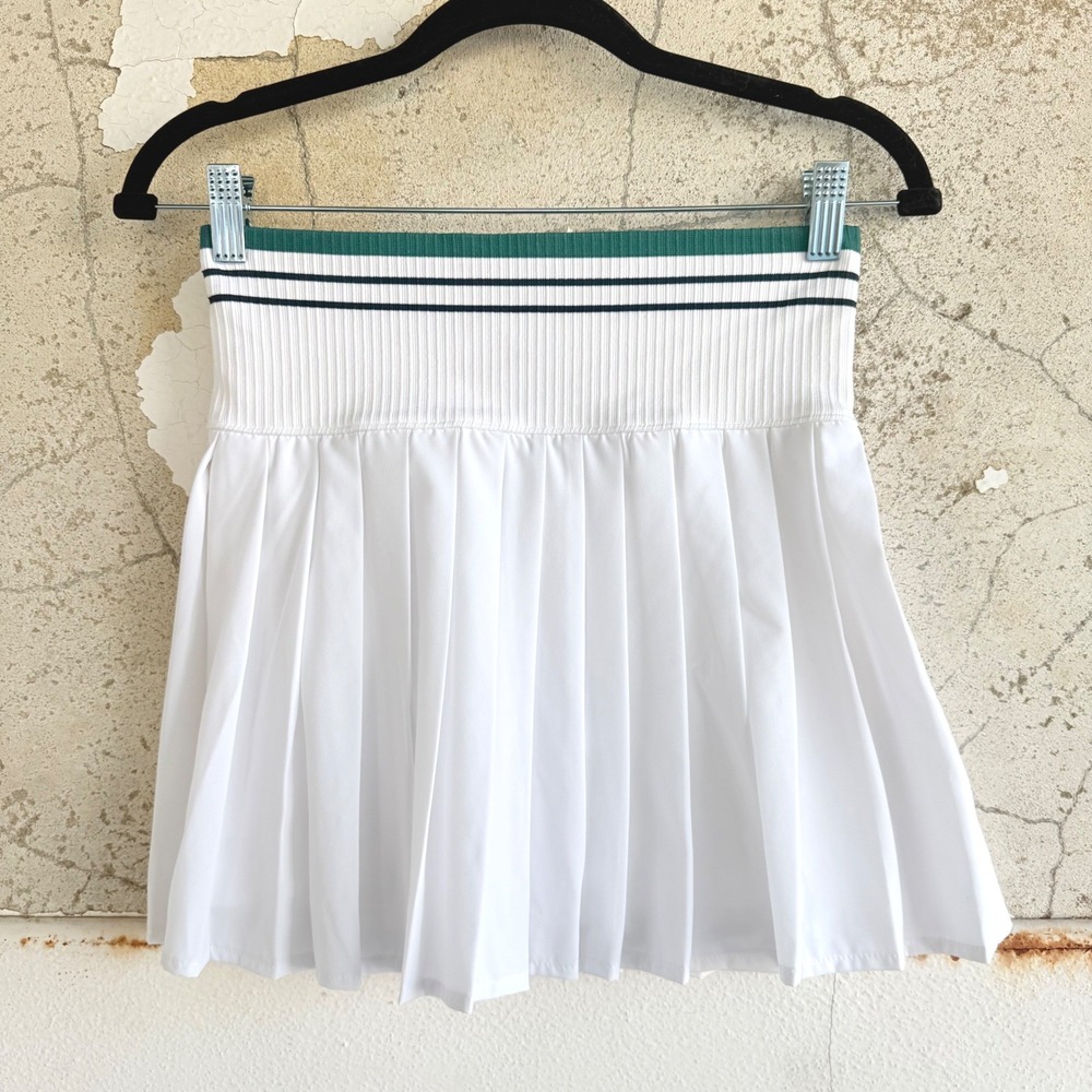 Tennis Skirt Pleated Skort Preppy White Green Striped Clean Girl Athleisure‎ S